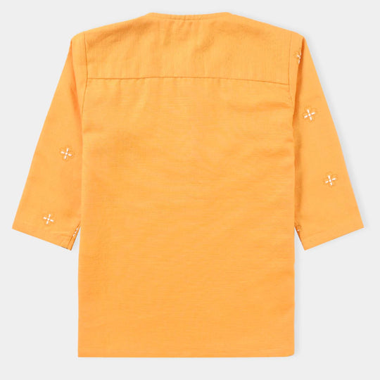 Infant Boys Cotton Slub Printed Kurta (Puff Print)-Citrus