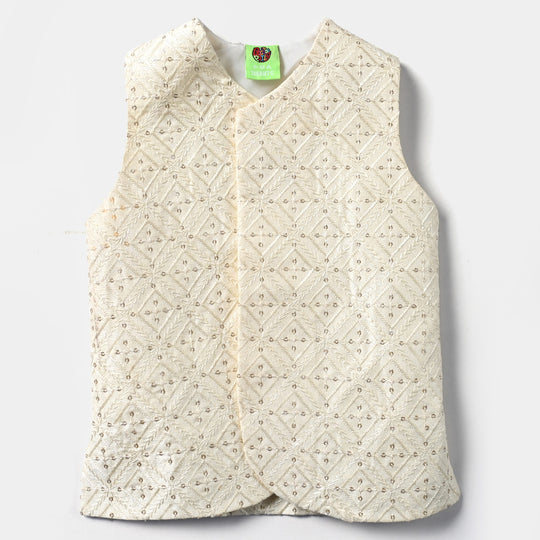 Infant Boys Poly Viscose Waistcoat (Sequence EMB)-Off White