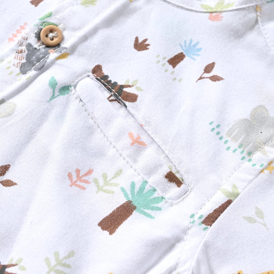 Infant Boys Yarn Dyed Basic Casual Shirt (Animal)-White