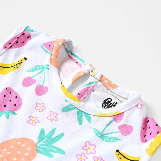 Infant Girls Cotton Jersey Knitted Frock Fruits-Printed