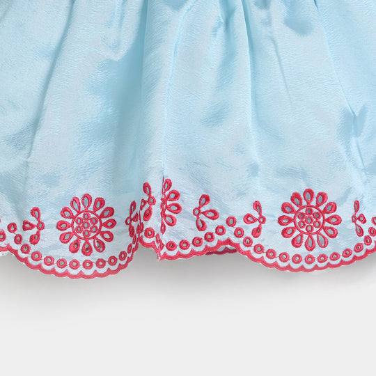 Infant Girls Poly Satin Fancy Frock Beauty-LT.Blue