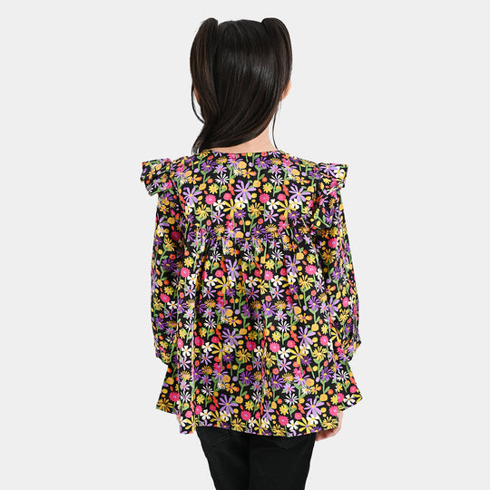 Girls Cotton Poplin Casual Top Obsidian-Multi