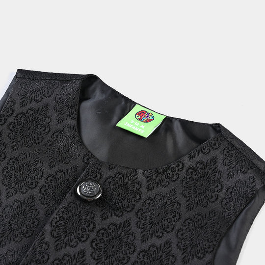 Infant Boys Poly Viscose Waistcoat (Jamawar)-BLACK