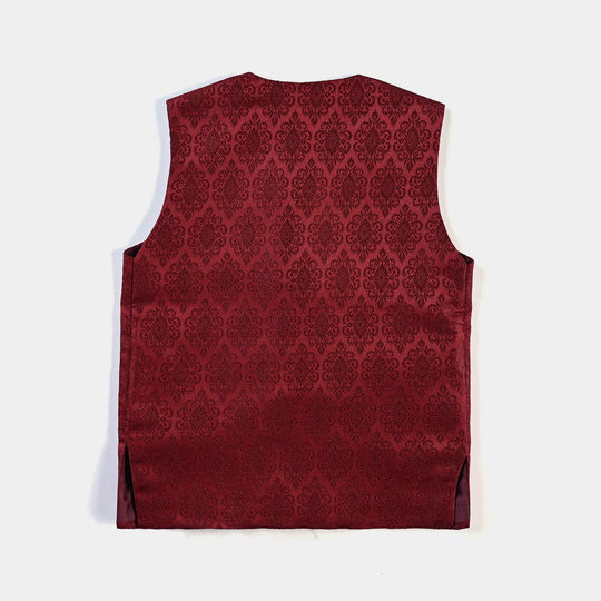 Infant Boys Poly Viscose Waistcoat (Jamawar Maroon)-MAROON