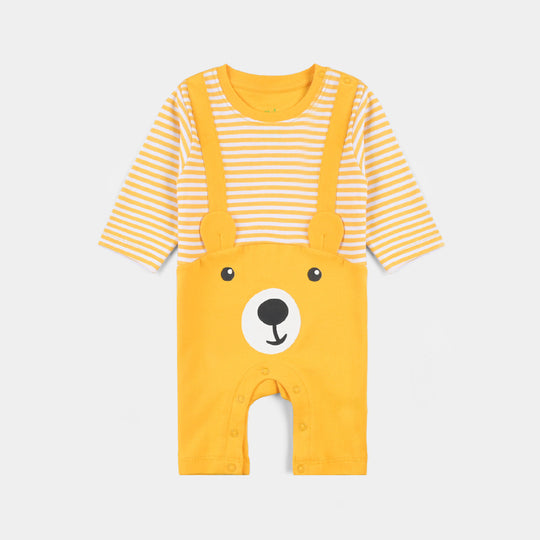 Infant Boys Cotton Interlock Knitted Romper BEAR FACE-Citrus