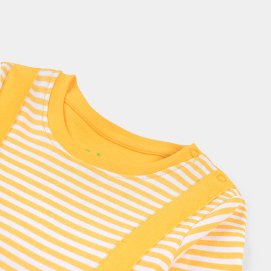 Infant Boys Cotton Interlock Knitted Romper BEAR FACE-Citrus