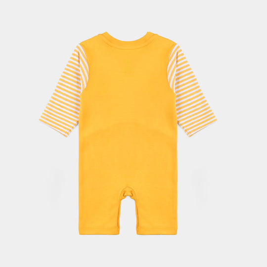 Infant Boys Cotton Interlock Knitted Romper BEAR FACE-Citrus