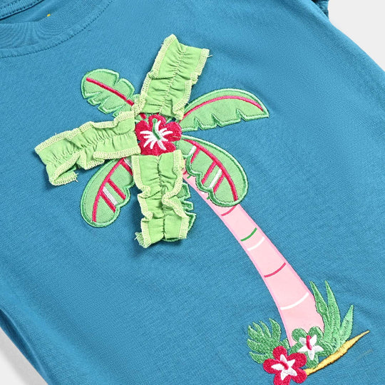 Girls Cotton Jersey T-Shirt H/S Tree-Mosaic Blue