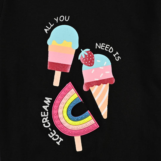 Girls Cotton Jersey T-Shirt H/S Ice Cream-BLACK