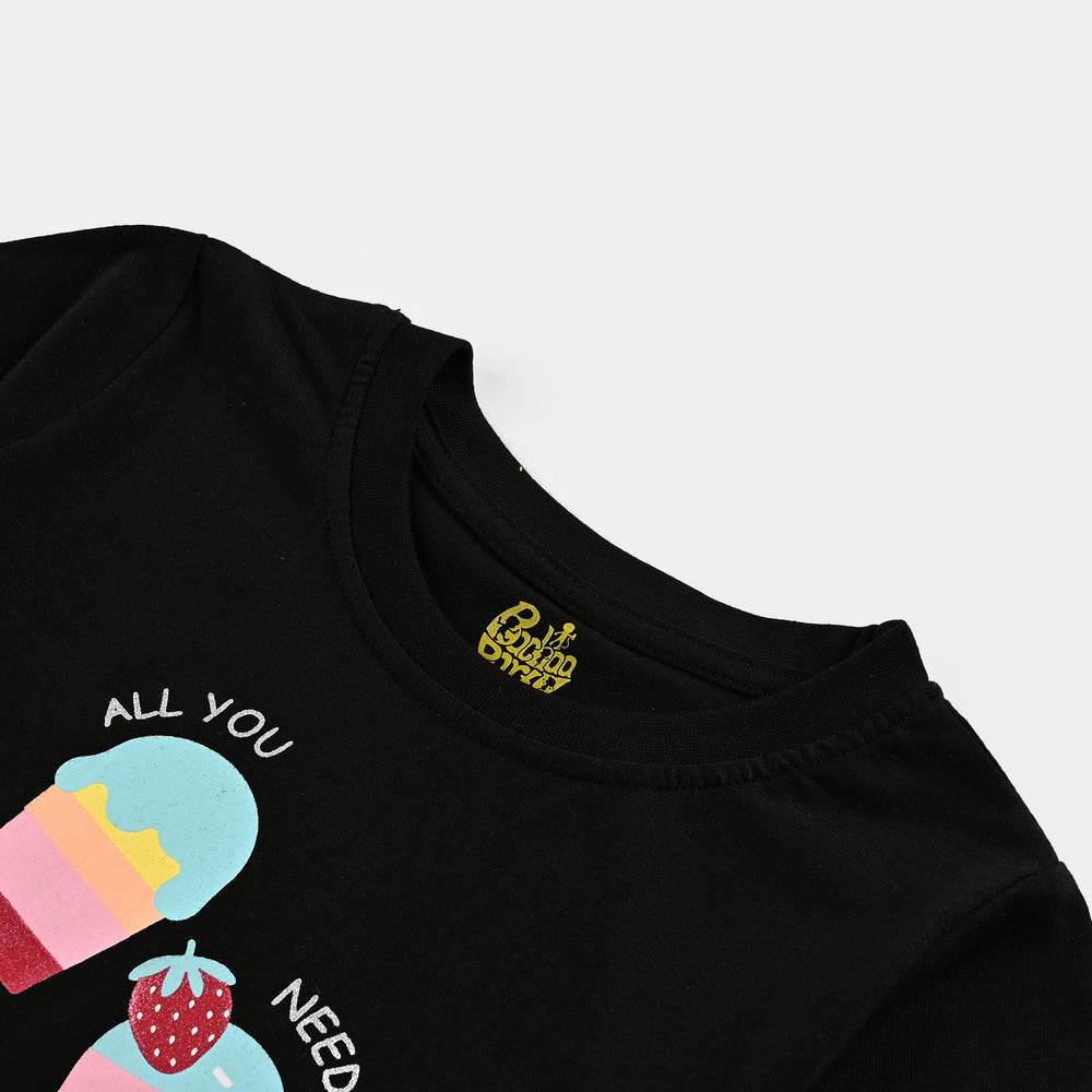 Girls Cotton Jersey T-Shirt H/S Ice Cream-BLACK
