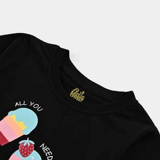 Girls Cotton Jersey T-Shirt H/S Ice Cream-BLACK