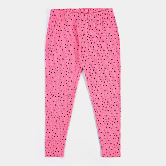 Girls Rib Tights Printed All Stars-Hot Pink