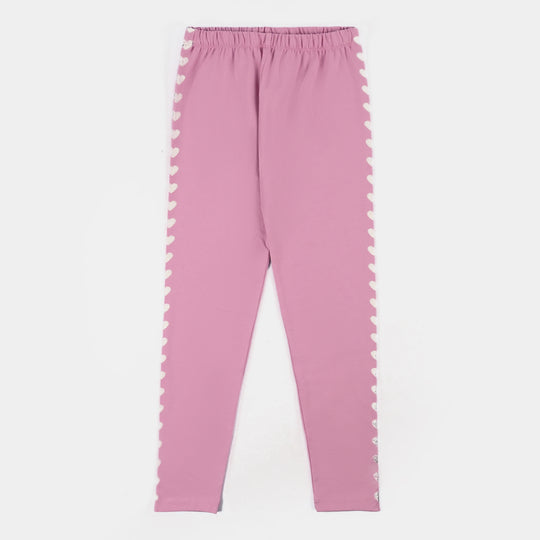Girls Lycra Jersey Tights Printed Heart Stripe-Pink