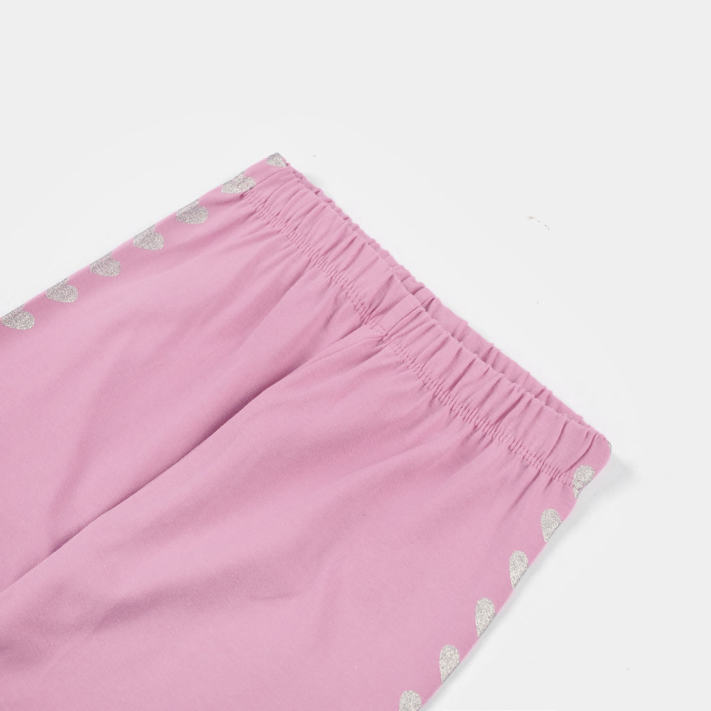 Girls Lycra Jersey Tights Printed Heart Stripe-Pink