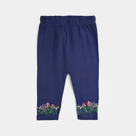 Infant Girls Lycra Jersey Emb Tights Net Frill-Navy Blue