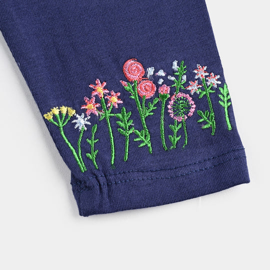 Infant Girls Lycra Jersey Emb Tights Net Frill-Navy Blue