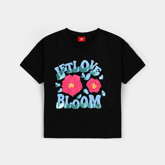 Girls Lycra Jersey T-Shirt Bloom-BLACK