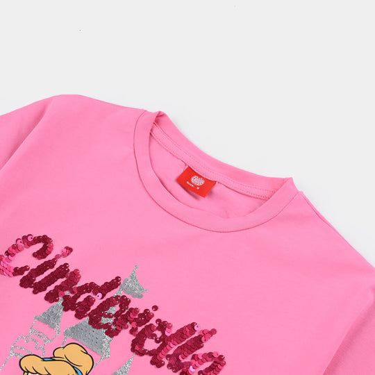 Girls Lycra Jersey T-Shirt Character -PINK