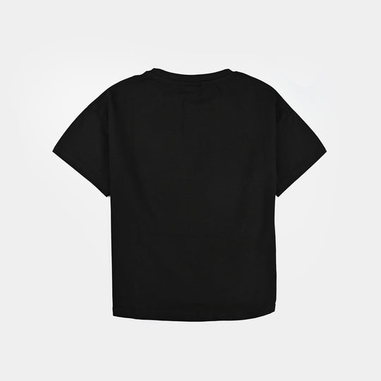 Girls Lycra Jersey T-Shirt Fruit-BLACK