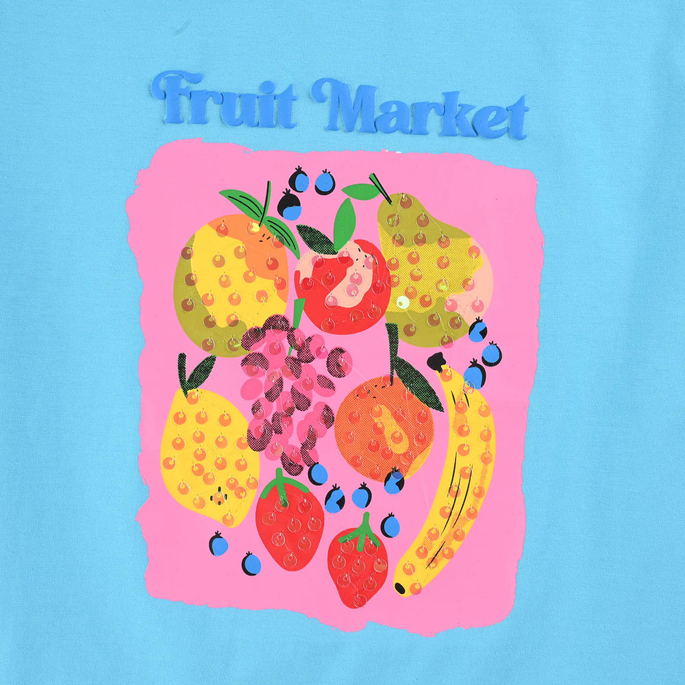Girls Lycra Jersey T-Shirt Fruit Market -BLUE