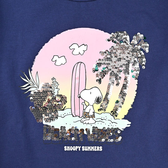 Girls Lycra Jersey T-Shirt Beach Vibes-NAVY