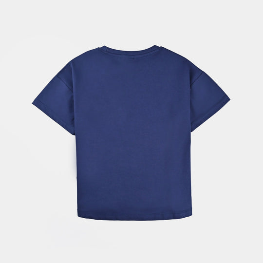 Girls Lycra Jersey T-Shirt Beach Vibes-NAVY