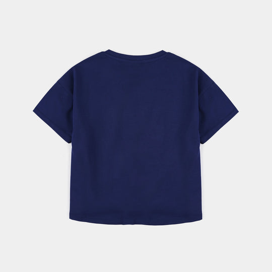 Girls Lycra Jersey T-Shirt Butterflies-NAVY