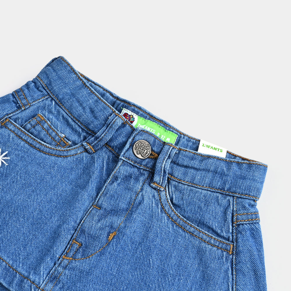 Infant Girls Denim rigid Skirt Moon And Stars-Mid Blue