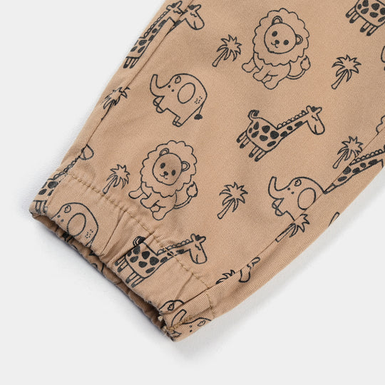 Infant Boys Cotton Twill Pant Happy Every Day-BROWN