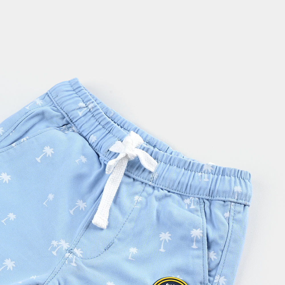 Infant Boys Cotton Twill Short Surf With Wave-Lt-BLUE