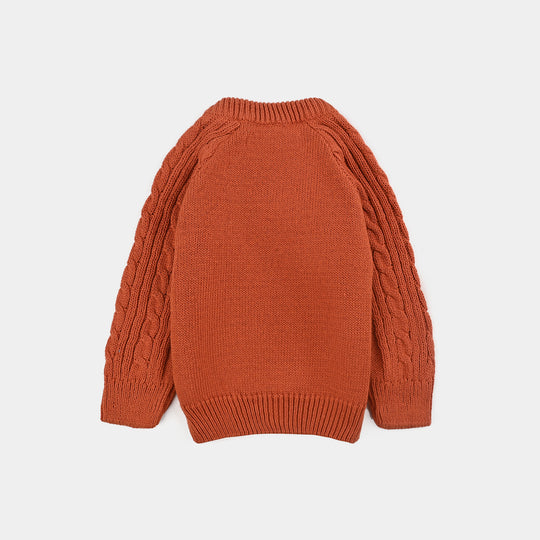 Infant Boys Cotton Sweater Bear Cable-Gold.Flame