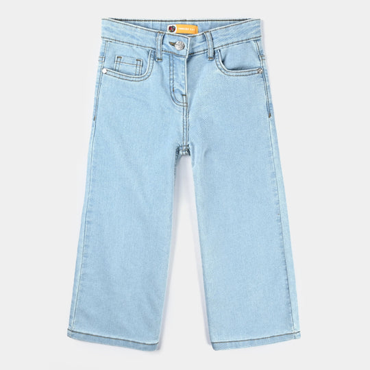 Girls Denim Stretch Pant Basic Wide Legs-Ice Blue