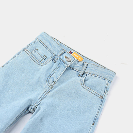 Girls Denim Stretch Pant Basic Wide Legs-Ice Blue