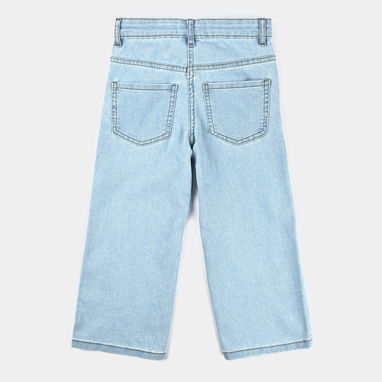 Girls Denim Stretch Pant Basic Wide Legs-Ice Blue