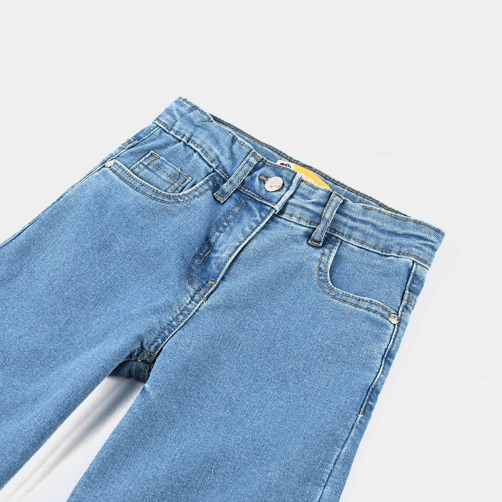 Girls Denim Stretch Pant Basic Wide Legs-Mid Blue