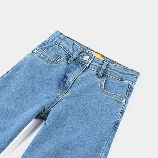 Girls Denim Stretch Pant Basic Wide Legs-Mid Blue
