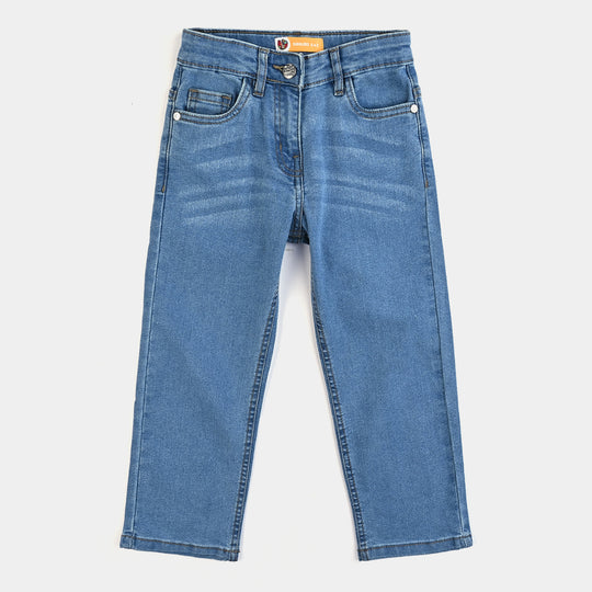 Girls Denim Stretch Pant Basic Straight Fit-LIGHT BLUE