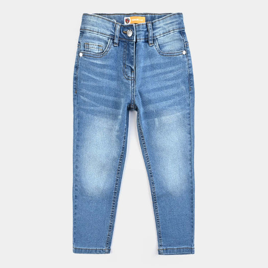Girls Denim Stretch Pant Basic Straight Fit-Mid Blue