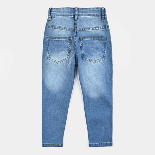 Girls Denim Stretch Pant Basic Straight Fit-Mid Blue