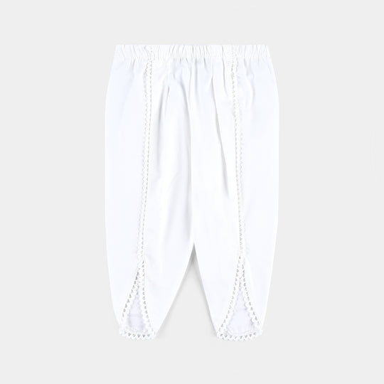 Girls Cotton Shalwar Tulip lace - White