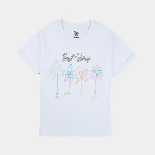 Girls Cotton Jersey T-Shirt H/S Best Vibes-White