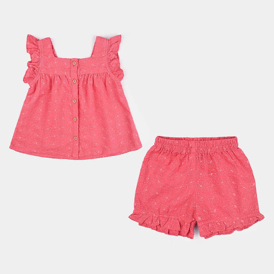 Infant Girls Chicken Kari 2 PC Jacquard Flower-Pink