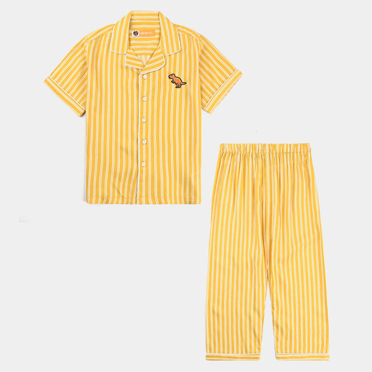 Boys Viscose Nightwear Double Stripe-Yellow