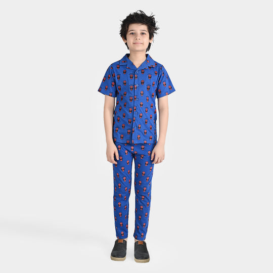 Boys Poly Cotton Jersey Knitted Nightwear-C.Blue