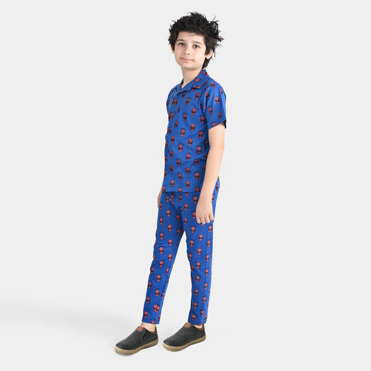 Boys Poly Cotton Jersey Knitted Nightwear-C.Blue