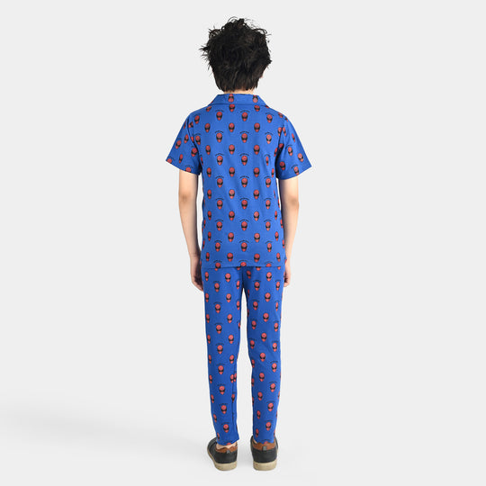 Boys Poly Cotton Jersey Knitted Nightwear-C.Blue