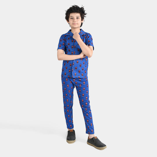 Boys Poly Cotton Jersey Knitted Nightwear-C.Blue