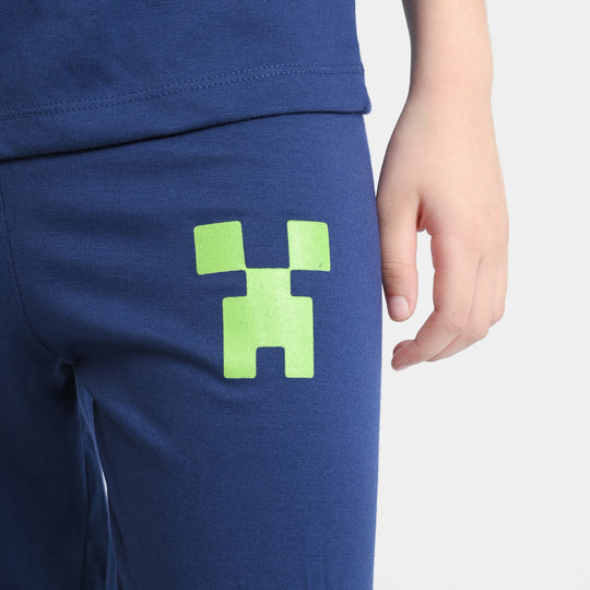 Boys Poly Cotton Jersey Night Wear Game On-Navy Blue