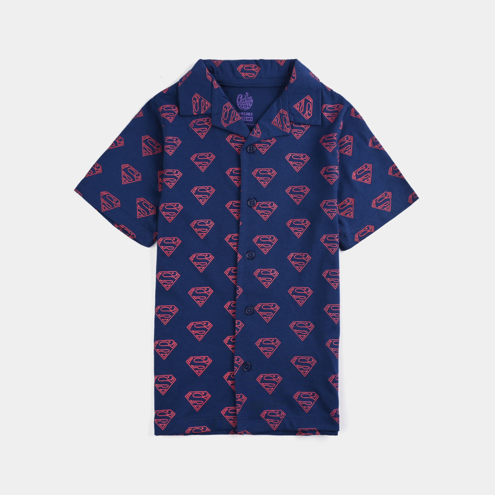 Boys Poly Cotton Jersey NightWear-Navy Blue