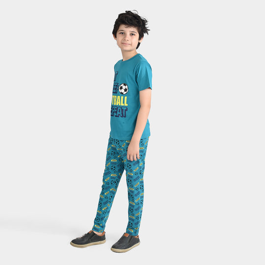 Boys Poly Cotton Jersey Nightwear Eat Sleep Football-Teal